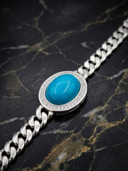 Silver Turquoise Bracelet for Men & Women – Feroza Stone Chain Bracelet | Premium Jewelry - IHSJ.pk