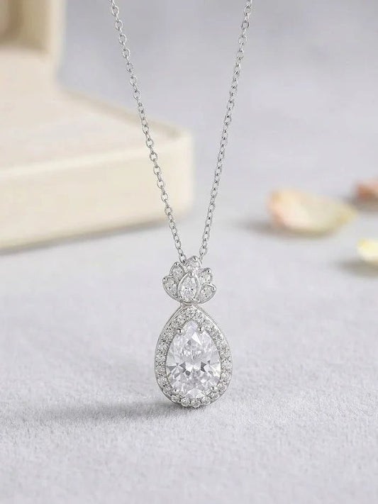 Sparkling Waterdrop Halo Zircon Chain - Luxury Bridal & Party Wear Silver Jewelry - IHSJ.pk