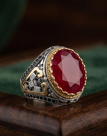 “Yaqoot Stone Men Ring – Turkish Ottoman Style Silver Ring” - IHSJ.pk
