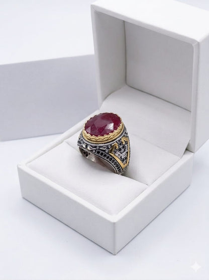 “Yaqoot Stone Men Ring – Turkish Ottoman Style Silver Ring” - IHSJ.pk