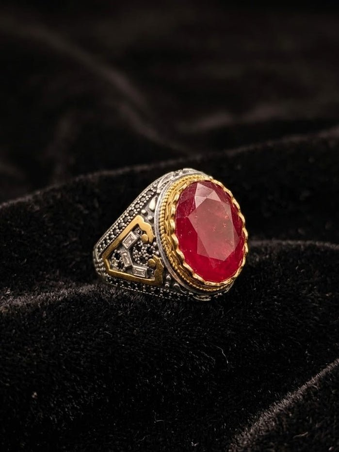“Yaqoot Stone Men Ring – Turkish Ottoman Style Silver Ring” - IHSJ.pk