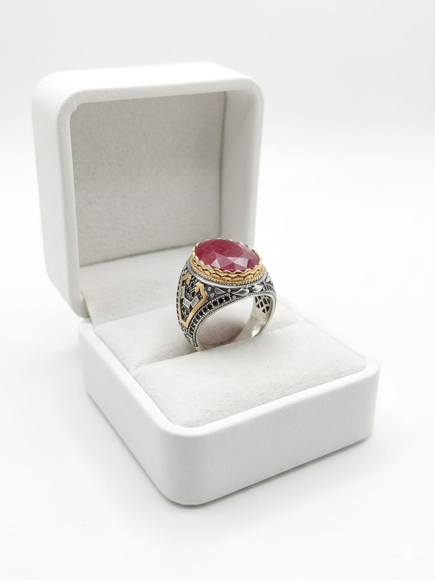 “Yaqoot Stone Men Ring – Turkish Ottoman Style Silver Ring” - IHSJ.pk