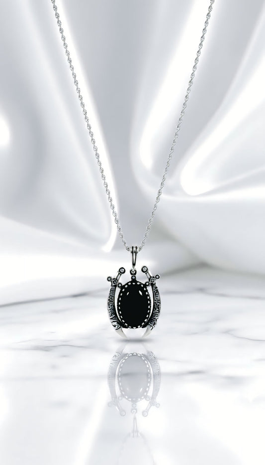 zulfiqar black oynx silver pendent and chain - IHSJ.pk